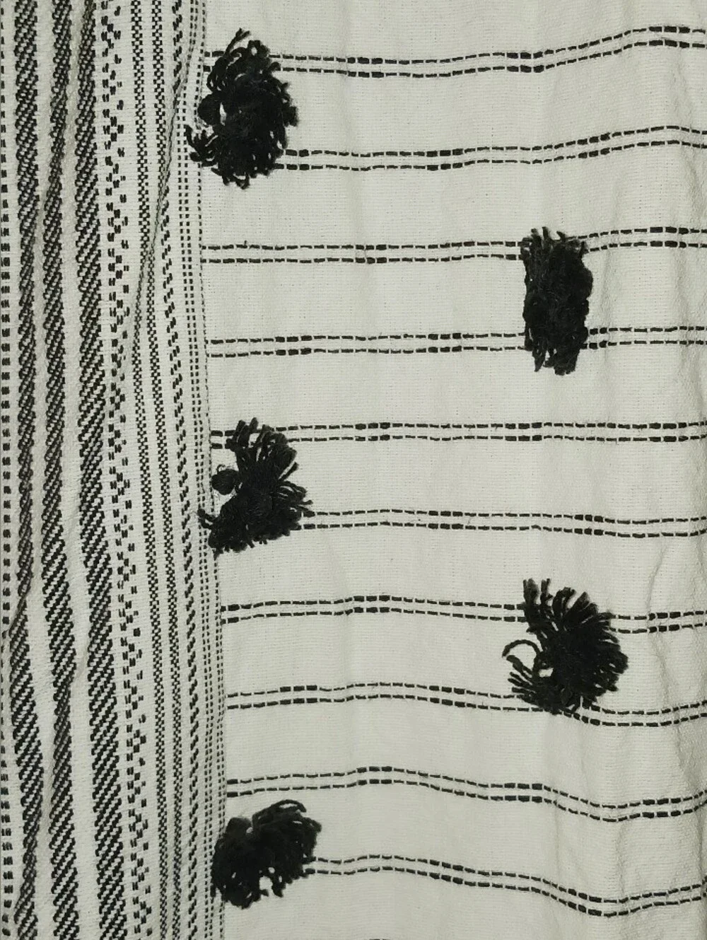 Anthropologie Pendana Striped with Black Pom-Pom Curtains 100% Cotton 1 PANEL